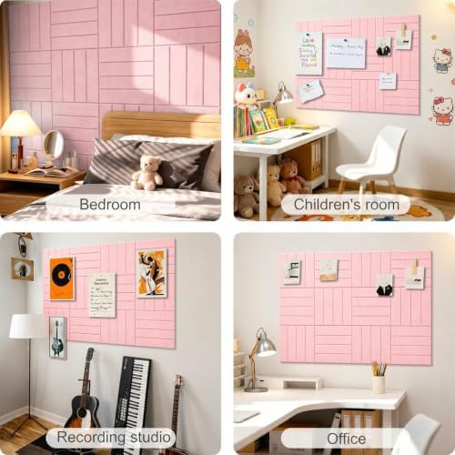 0.47" Thick Felt Wall Tiles 36"x24" Cork Board Alternative 6 Pack 11.81"x11.81"Felt Bulletin Board Pin Board with Removable Adhesive Tape&30 Pushpins for Home Office School(Bold-Coral Pink)