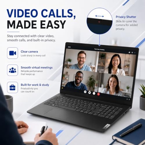 Lenovo 2026 V15 Slim Laptop | 15.6" Anti-Glare FHD Display | Intel Powerful Quad-Core Processor | 8GB DDR5 RAM | 256GB SSD | Wi-Fi 6 | RJ45 Ethernet | Long Battery Life | Win 11 Pro | MS 365 Web