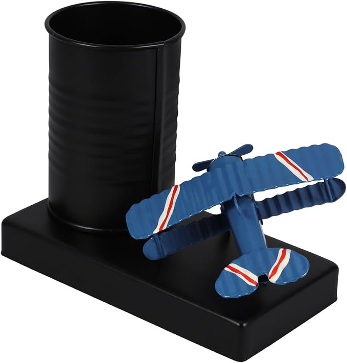 Aircraft Model Pen Holder 5.70X4.52X2.95In Desk Organizer with Stable Base Multi-Function Pen and Pencil Storage Container for Office Desktop Makeup Brush Holder