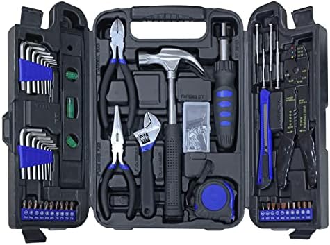 Torin 129 Piece Tool Set Household Repair Tool Kit with Plastic ToolBox, S2 tool steel adjustable wrench, driver handle, Wire Striper, measuring tape, screwdriver bits, screwdrivers Set.etc, APK129TSM