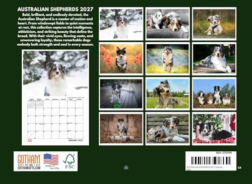 Australian Shepherd Calendar 2027 Monthly Wall Calender 12 Month