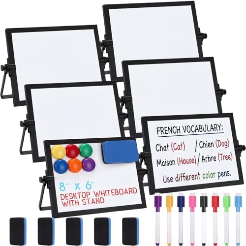 AmazingSpark 6Pcs Small Dry Erase White Board with Stand 6x8'', Black Frame