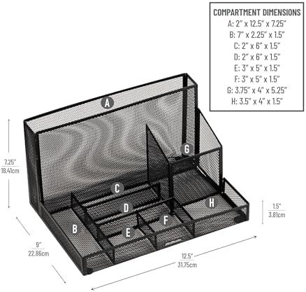 Mind Reader Desktop Organizer with Office Supplies Included, Vertical File, Storage, Metal, 12.5"L x 9"W x 7.25"H, Black