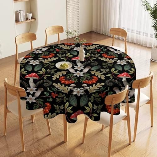 Autumn Mushroom Tablecloth, Rustic Vintage Farmhouse Mushrooms Fern Berries Leaves Botanical Print Table Cover for Outdoor Party Picnic Kitchen Dinning Table Decor, 60x60in