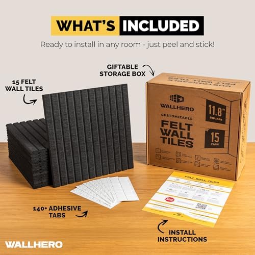 WALLHERO Large Bulletin Board, Tack Board, 59"x36" | 15 Pack | Wall Pin Board, Cork Board Alternative for Walls, Tablero de Corcho para Pared, Cord Board for Wall (Black Slats)
