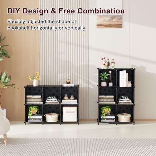 UNKU 6 Cube Storage Organizer, Closet Organizer Storage Shelves, Black