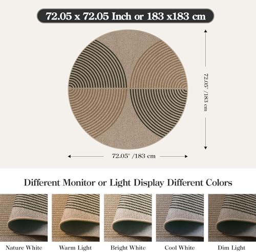 Lahome Modern Rainbow Round Rug, 6ft Round Outdoor Easy Jute Rug
