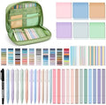 135 Pcs Book Annotation Kit Aesthetic Pencil Case Bag 12 Highlighter 11 Gel Pen 1 Marker 300 Sheet Transparent Sticky Notes Pad 2640 Index Stickers Bible Study Supplies(Kawaii,Green)