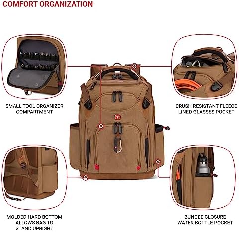 SwissGear Tool Bag Backpack, Fits Up to 17-Inch Laptop, Work Pack PRO, Brown Canvas
