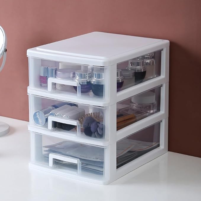 3-Layer Plastic Drawer Storage Box 11.81X9.44X6.69 Inch Portable Desktop Organizer Cabinet for Office Study Sundries Holder