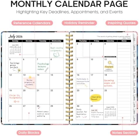 Planner 2026-2027, Monthly & Weekly Jul 2026-Jun 2027 Calendar Book | 6.3" x 8.5", Hardcover Spiral Planner with Tabs, School & Daily Pretty Agenda for Women, Students, Teachers, Velvet Garden