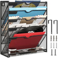 Lavatino 6-Tier Mesh Hanging Wall File Organizer with Hooks – No Installation Needed, Paper Mail Organizer Wall-Mounted File & Magazine folder Holder for Office and Home (Black)