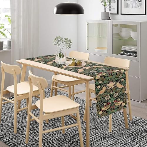 William Morris Floral Table Runner, Vintage Flowers Green Botanical Printed Table Runner for Home Kitchen Dining Table Decoration,13x90 Inch