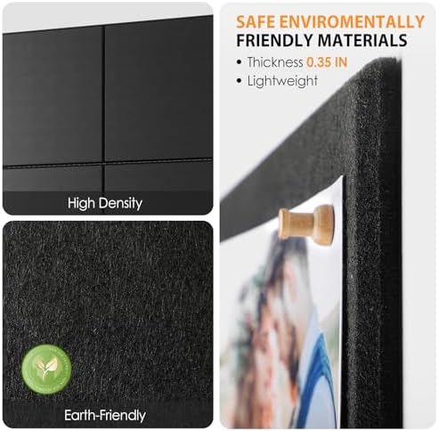 MaxGear Felt Bulletin Board 48" x 36", Black Felt Wall Tiles Wall Decor