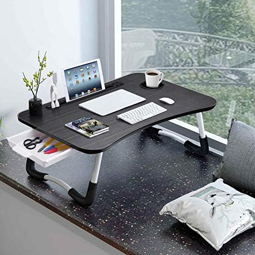 Slendor Bed Desk for Laptop and Writing with Storage, Cup Holder, Light