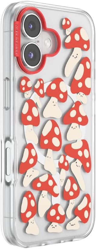 PopSockets iPhone 16 Case Compatible with MagSafe, Phone Case for iPhone 16, Wireless Charging Compatible, Case Only - Red Shrooms