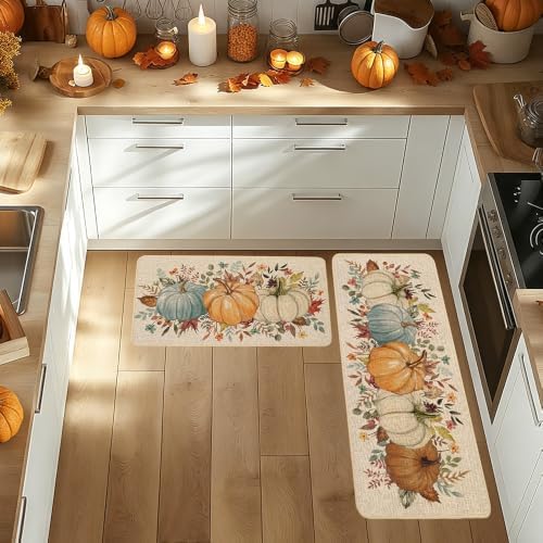 Baccessor Fall Pumpkin Kitchen Rug Autumn Set of 2,17x29 and 17x47 Inch
