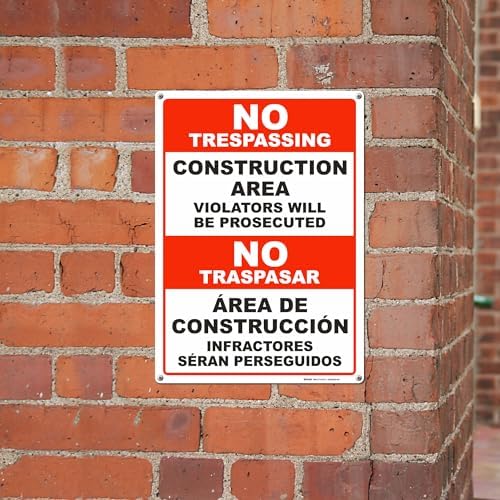 BRIMAR Bilingual No Trespassing Construction Area Sign, 10 X 14 Inch