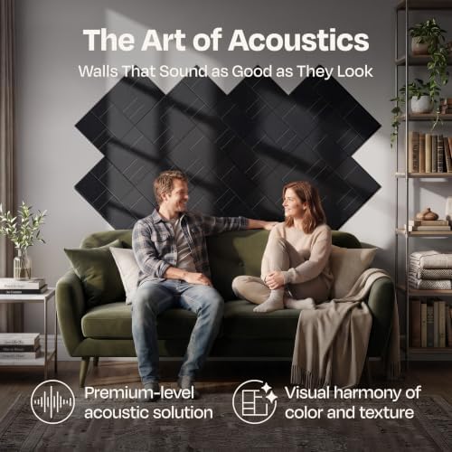 Acoustic Panels 12-Pack Soundproof Wall Panels 12"x12"x0.4" Decorative Sound Dampening for Your Home, Office, Studio, Bedroom & More with Unique GridFrame Carving [Deep Black]