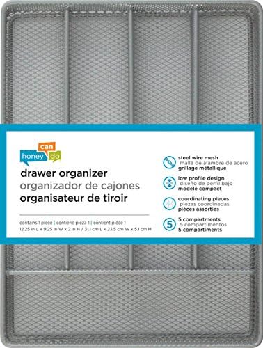 Honey-Can-Do KCH-02154 Steel Mesh 5-Compartment Cutlery Utensil Organizer, Silver (Pack of 6)