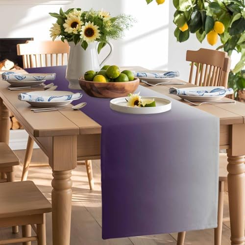 Purple Gray Gradient Table Runner Dresser Scarf 13 x 60 Inch Modern Ombre Minimalist Table Runners Non-Slip Heat Resistant Kitchen Dining Table Decor for Home Holidays Indoor Outdoor