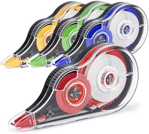 4 Pcs Colorful Correction Tape, 0.2 in Width, Clear