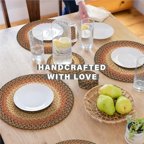 Homespice Russet Braided Placemats for Country Decor, Round 15" Set of 6