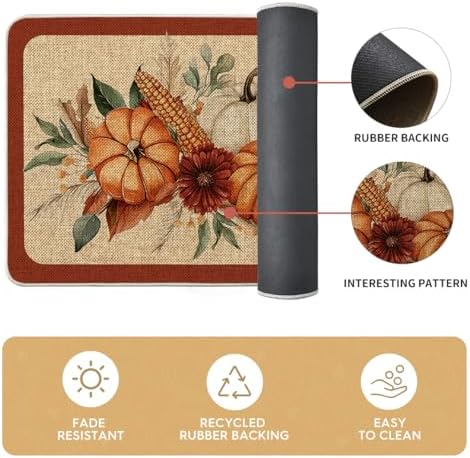 Artoid Mode Corn Flower Pumpkin Fall Kitchen Mats Set of 2-17x29+17x47