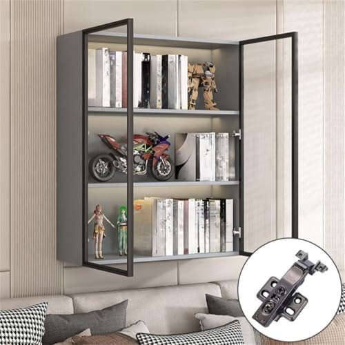 Wall Hanging Lateral Filing/Vertical Timber Wall Unit Transparent Glass Door Shelf Wall-Mounted Wood Bookcase Action Figure Model Storage Cabinet Display Case Warm White 24" L x 10" W x 38" H