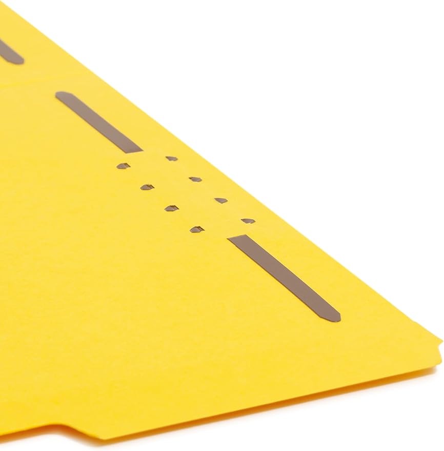 Smead Fastener File Folders, 50 Count, Yellow, Reinforced 1/3-Cut Tabs, 2 Fasteners, Letter Size (12940) (Pack of 5)