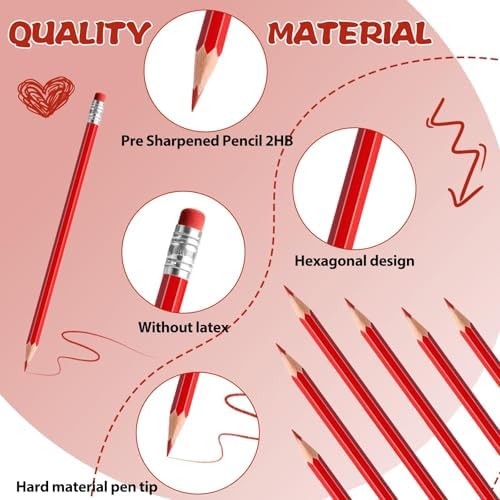 48 PCS Red Pencils Bulk with Eraser, Pre-Sharpened HB Pencils for Writing & Drawing, School Supplies for Kids Homework, Tests, Art Crafts & Teacher Grading (Red)