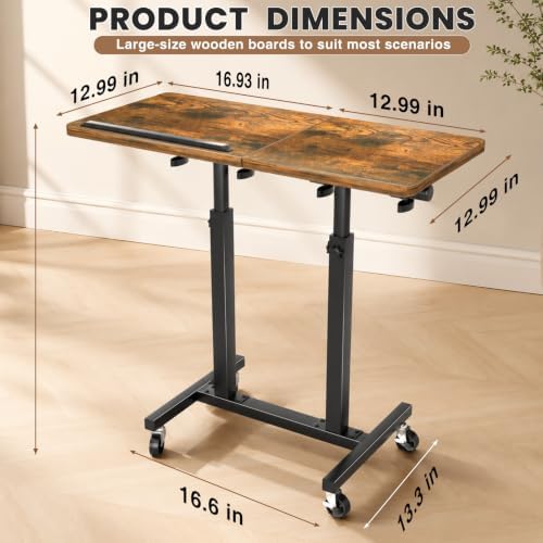 Elowen Rolling Laptop Desk with Wheels, Double-Pole Portable Overbed Table