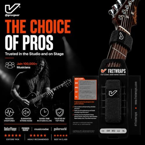 Gruv Gear Fret Wrap & Guitar Mute, Fretwrap for Acoustic, Electric & Bass | String Dampener Recording, Tapping & Practice Accessory (1 Pack, Medium Ebony, Fits 5 String Bass, 7 String Guitar)