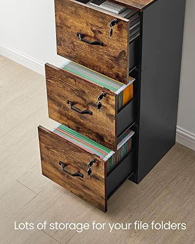 VASAGLE 3 Drawer File Cabinet with Locks, for A4, Letter Sized Documents