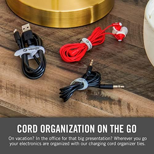 VELCRO Brand Portable Cord Organizer Ties | Organize Headphone Wires, Charging Cables, Power Cords on the Go | 3 Sizes and Colors, 6 pcs, 6pk Cord Ties
