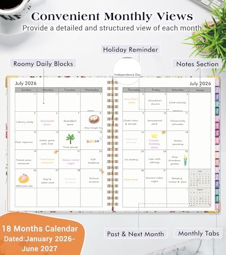 Academic Planner 2026-2027, 18 Months Weekly and Monthly Hardcover Planner, July 2026 - December 2027, 8.5" x 11" A4 Large Daily Calendar Planner Book with Tabs, Spiral College School Agenda Organizer for Student Teacher, Garden