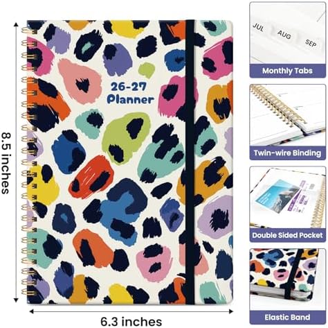 Planner 2026-2027, Jul 2026-Jun 2027 Academic Monthly & Weekly Planner | 6.3" x 8.5" Hardcover Calendar Planner for Women, Spiral Organizer with tabs, School Office Home Supplies, Playful Spots