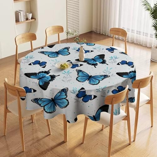 Blue Flying Butterfly Tablecloth, Vintage Celestial Butterfly Herbs Leaves Flower Print Table Cloth for Farmhouse Kitchen Party Picnic Dinner Decor, 60x60in