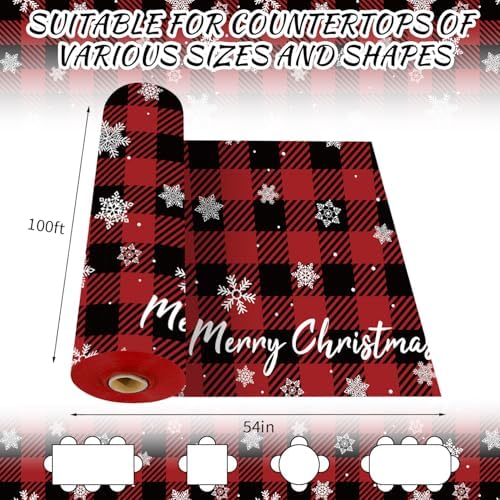 CXPSINC 54 Inch X 100 Feet Plastic Table Cover Roll Disposable Tablecloth with Slide Cutter for All Type/Shape Tables | Party, Banquet, Birthdays, Weddings(Red Checkered Snowflake, 100 Feet)