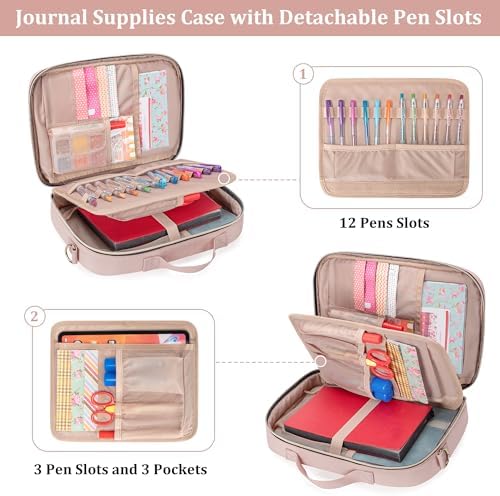 Teamoy Journal Supplies Storage Case, Portable Planner Bag, Pink Quilted