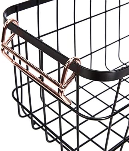 Amazon Basics Stackable Metal Wire Rectangular Storage Baskets for Kitchen, Bathroom or Pantry Organizing, 2 Count, Black (Pack of 4)