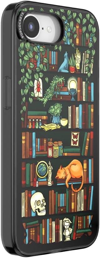 PopSockets iPhone 16 Phone Case with MagSafe, Wireless Charging Compatible, Bookish - Storied Shelves