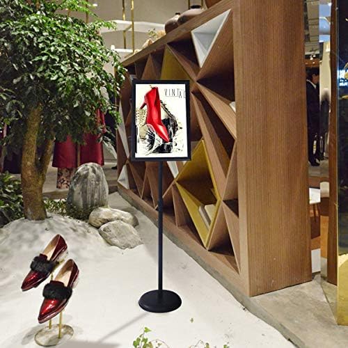 YDisplay Adjustable Sign Holder Stand with Base 11x17inches Aluminum Snap Open Frame Pedestal Sign Stand,Vertical and Horizontal View Sign Displayed, Round Base for Church Shool Office,Black