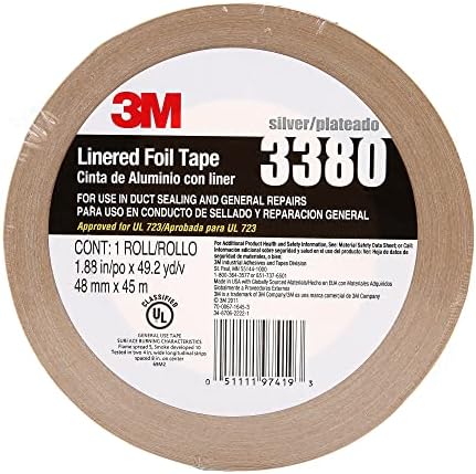 3M Aluminum Foil Tape 3380, Silver, 48 mm x 45 m, 3.25 mil, 1 Roll