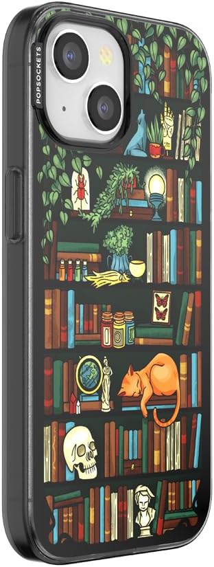 PopSockets iPhone 15 Phone Case with MagSafe, Wireless Charging Compatible, Bookish - Storied Shelves