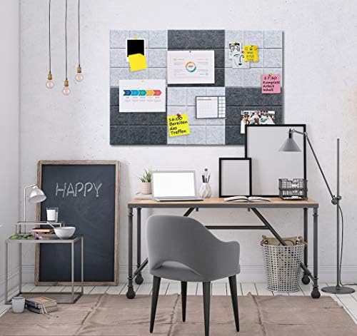 Large Felt Board Tiles for Wall with Pack of 6 Pin Board Notice Boards for Home Office Kitchen, Bulletin Board Wall Tiles for Photos Memos (Drak Grey+Light Grey, 6 Pack)