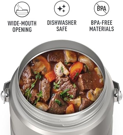 THERMOS Stainless King Vacuum-Insulated Food Jar Matte Steel | With Storage Containers | Built-in Handle | 47 Ounce | Pack of 4