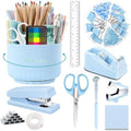 Office Supplies,School Supplies,Blue Desk Accessories,Desk Organizer,Scissors,Stapler,Tape Dispenser,Binder Clips,Staples,Staple Remover,Sticky Notes,Clear Tape,Pen,Ruler,Best Gift,11pcs