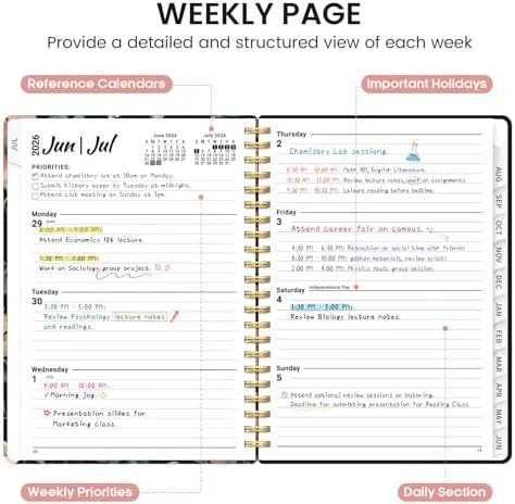 Planner 2026-2027, Jul 2026-Jun 2027 Academic Monthly & Weekly Planner | 6.3" x 8.5" Hardcover Pretty Calendar Planner for Women, Spiral Organizer for School Office Home Supplies, Evening Petals