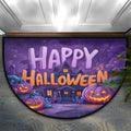Halloween Castle Pumpkin Half Round Door Mat, Non-Slip Welcome Indoor Entrance Way Rug Semi Circle Front Doormats Washable Bathroom Kitchen Floor Mat, Outdoor Rugs for Garage, Patio, Hearth Rug